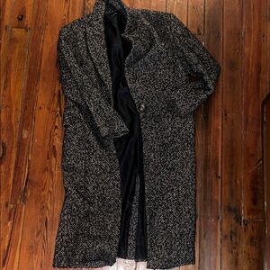 Zara Black and Gray Herringbone Trench Coat